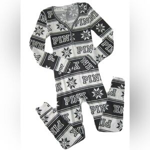 VS PINK Fair Isle Thermal Onesie Pajamas – Black & White ❄️